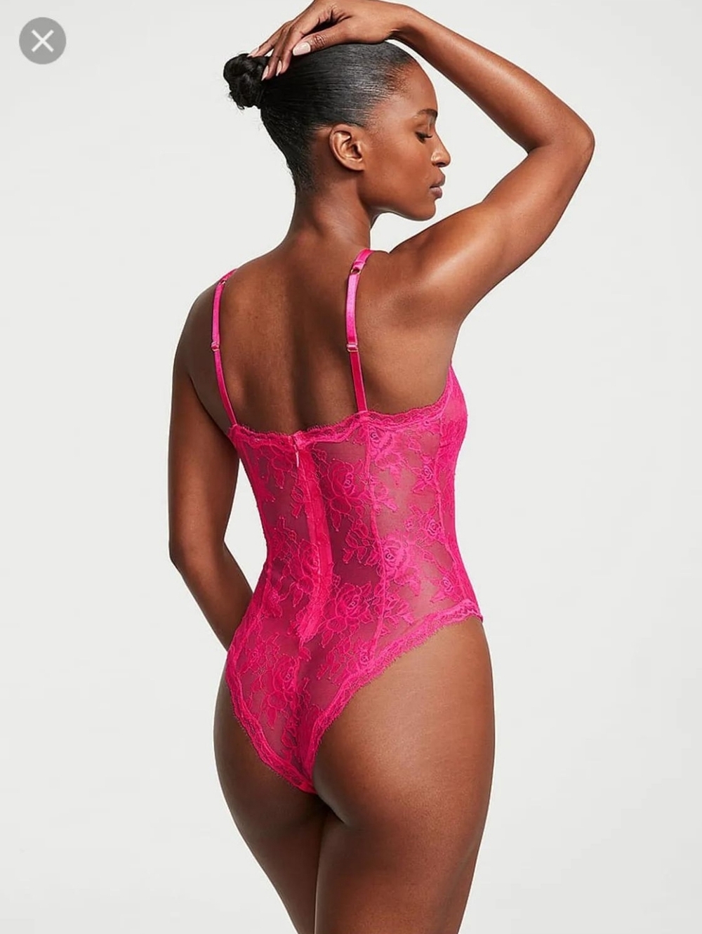 Victoria's Secret Hot Pink Lace Bow-Accent Teddy Bodysuit - Picture 2 of 5
